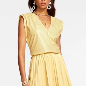 Size 4 Ramy Brook Effie Yellow v-Neck faux leather sleeveless mini dress